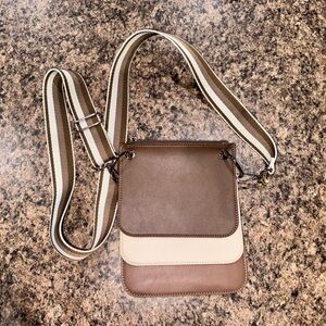NWOT K Carroll Triple Layer Crossbody Bag/Purse, Neutral Colors